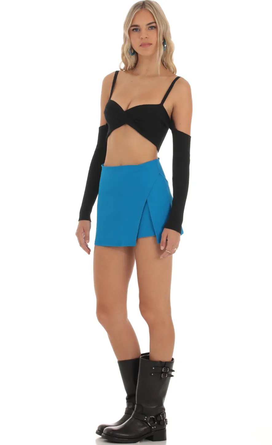 LUCY IN THE SKY Skirts|Shorts^Side Slit Skort In Blue