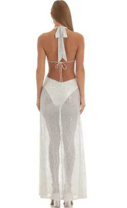 LUCY IN THE SKY Maxi Dresses^Silver Sequin Halter Maxi Dress In White