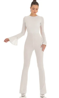 LUCY IN THE SKY Jumpsuits^Silver Shimmer Open Back Jumpsuit In White