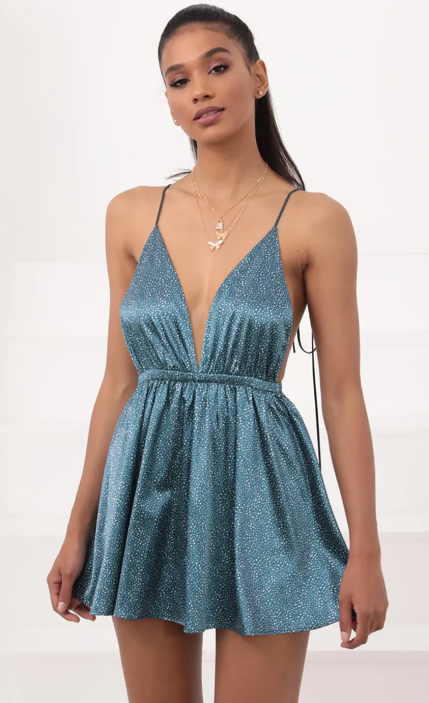 LUCY IN THE SKY Mini Dresses^Skye Shoulder Tie Dress In Green Satin