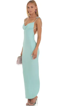 LUCY IN THE SKY Maxi Dresses^Slinky Back Slit Maxi Dress In Aqua