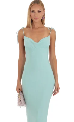 LUCY IN THE SKY Maxi Dresses^Slinky Back Slit Maxi Dress In Aqua