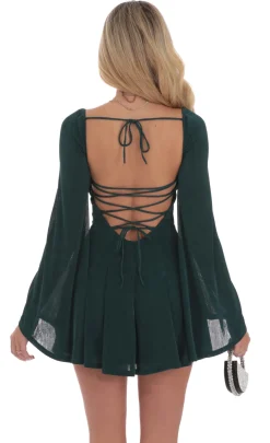 LUCY IN THE SKY Mini Dresses^Slinky Flare Sleeve Dress In Dark Green