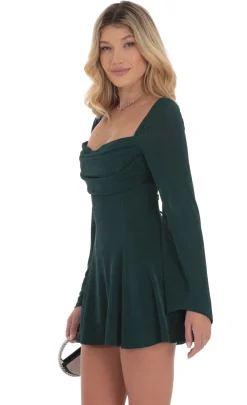 LUCY IN THE SKY Mini Dresses^Slinky Flare Sleeve Dress In Dark Green