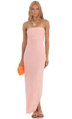 LUCY IN THE SKY Maxi Dresses^Slinky Strapless Dress In Pink