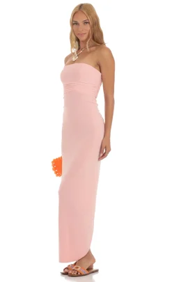 LUCY IN THE SKY Maxi Dresses^Slinky Strapless Dress In Pink