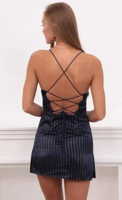 LUCY IN THE SKY Mini Dresses^Slip Dress In Navy And Gold Stripes
