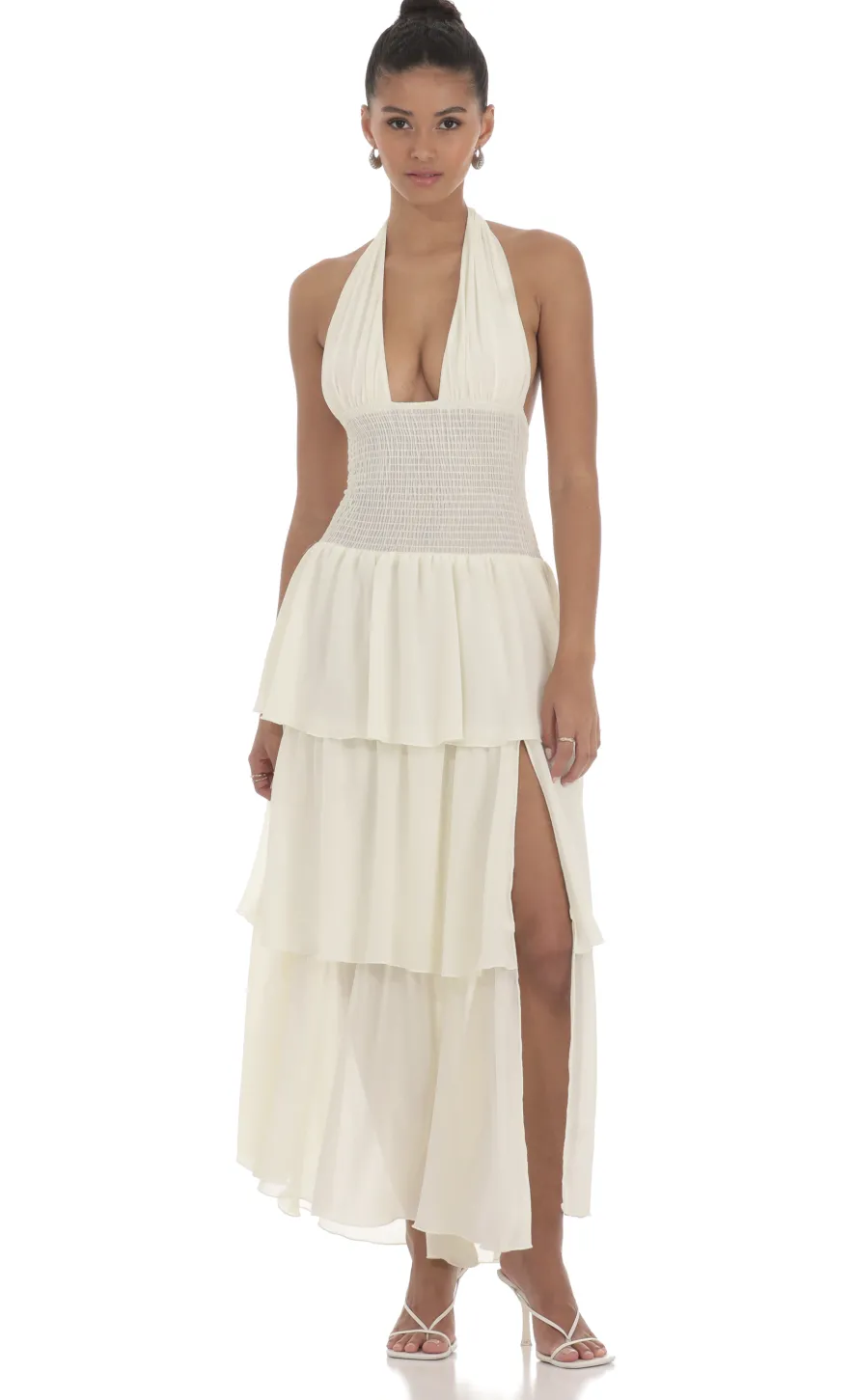LUCY IN THE SKY Maxi Dresses^Smocked Halter Maxi Dress In Cream