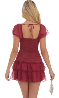 LUCY IN THE SKY Mini Dresses^Smocked Ruffle Dress In Maroon