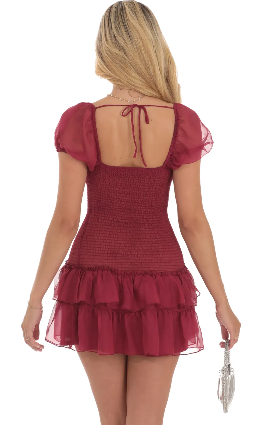 LUCY IN THE SKY Mini Dresses^Smocked Ruffle Dress In Maroon