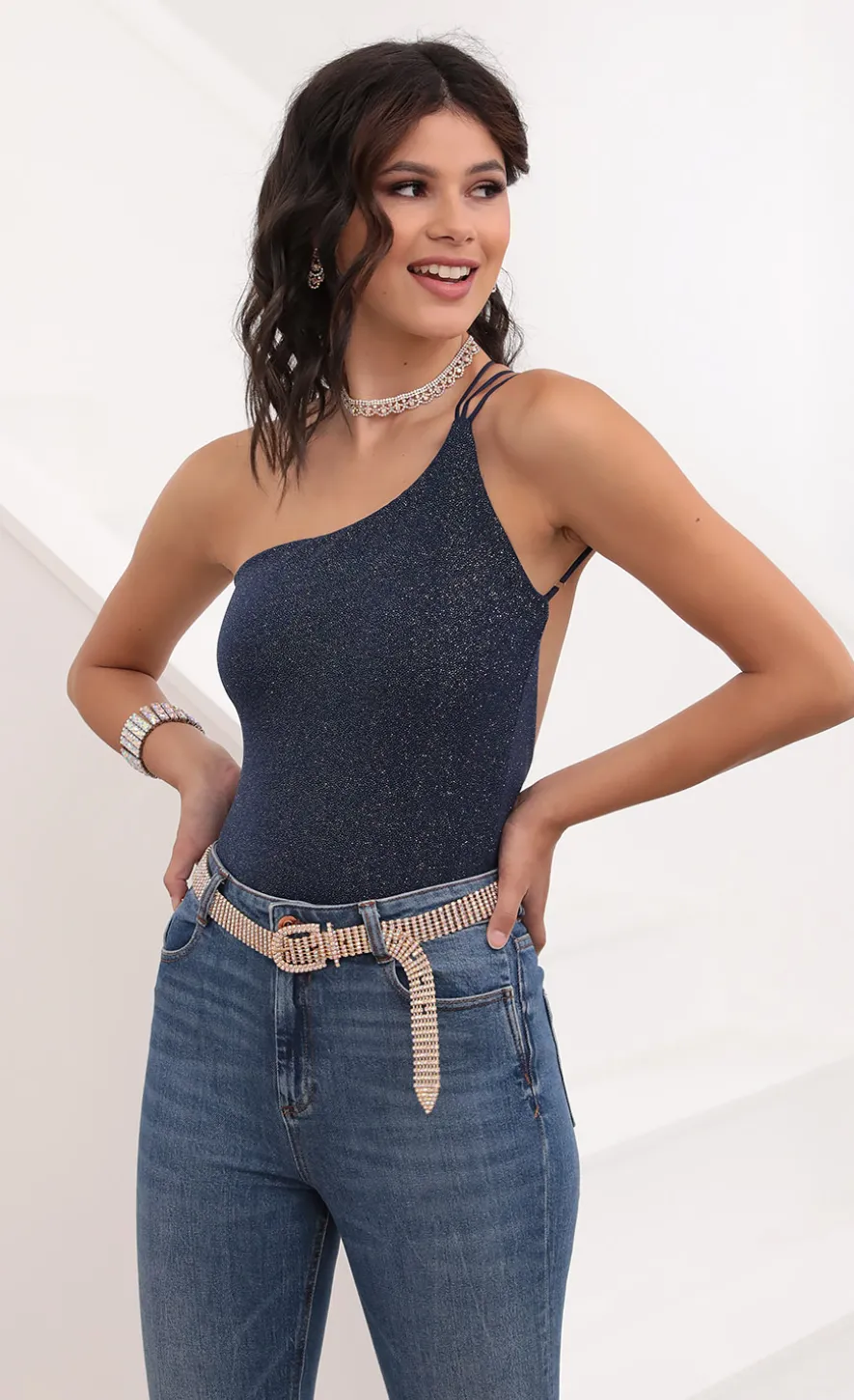 LUCY IN THE SKY Bodysuits^Sparkling Bodysuit In Sapphire