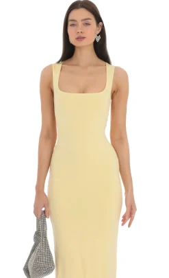 LUCY IN THE SKY Midi Dresses^Square Neck Bodycon Midi Dress In Yellow