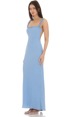 LUCY IN THE SKY Maxi Dresses^Square Neck Ruffle Strap Maxi Dress In Blue