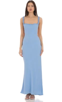 LUCY IN THE SKY Maxi Dresses^Square Neck Ruffle Strap Maxi Dress In Blue