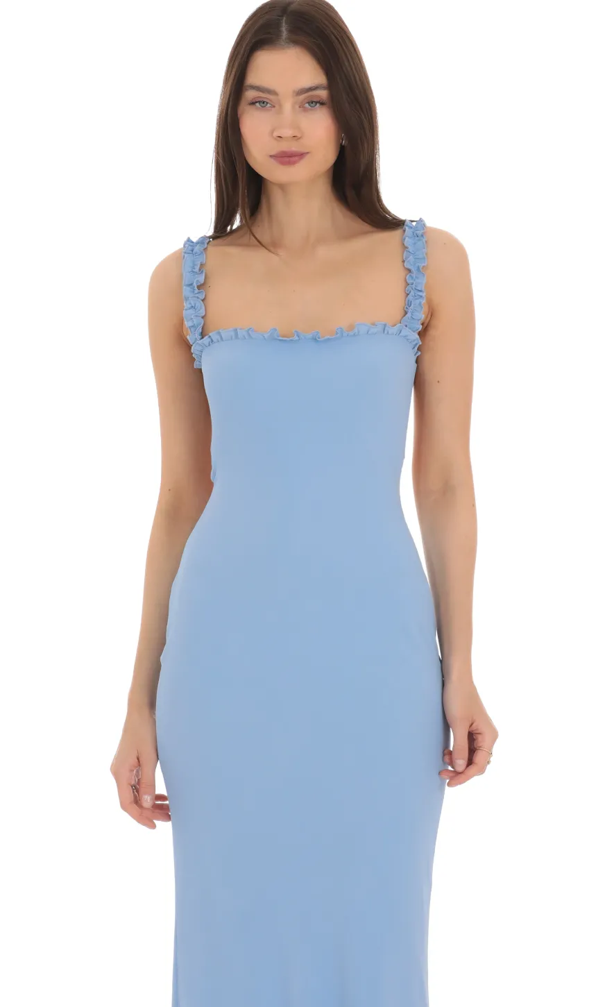 LUCY IN THE SKY Maxi Dresses^Square Neck Ruffle Strap Maxi Dress In Blue