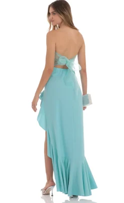 LUCY IN THE SKY Maxi Dresses^Strapless Back Bow Corset Maxi Dress In Aqua Blue