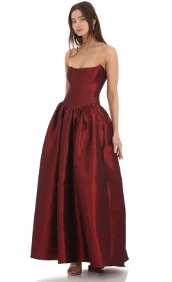 LUCY IN THE SKY Maxi Dresses^Strapless Corset Gown In Deep Red