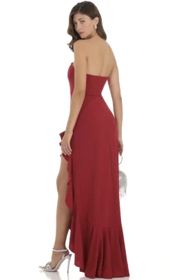 LUCY IN THE SKY Maxi Dresses^Strapless Corset Maxi Dress In Red