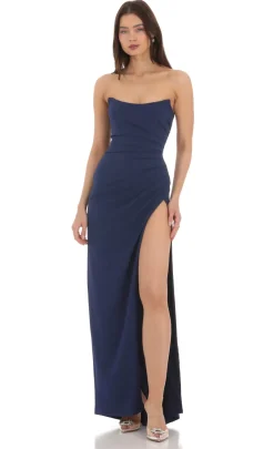 LUCY IN THE SKY Maxi Dresses^Strapless Corset Maxi Dress In Navy