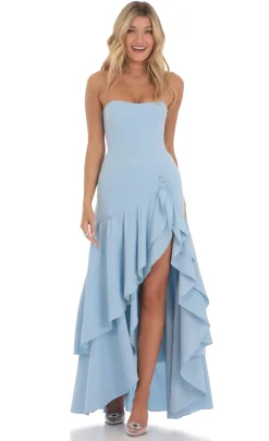 LUCY IN THE SKY Maxi Dresses^Strapless Corset Maxi Dress In Blue