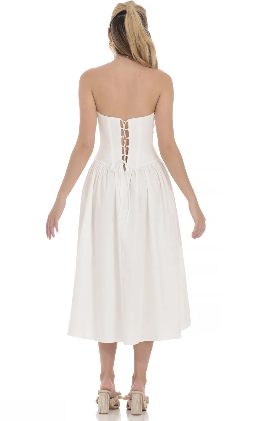 LUCY IN THE SKY Midi Dresses^Strapless Corset Midi Dress In White