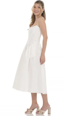 LUCY IN THE SKY Midi Dresses^Strapless Corset Midi Dress In White