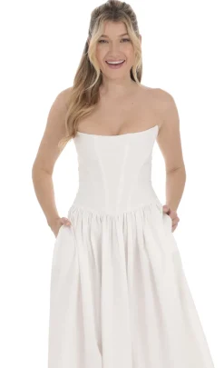 LUCY IN THE SKY Midi Dresses^Strapless Corset Midi Dress In White