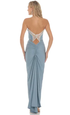 LUCY IN THE SKY Mini Dresses^Strapless Corset Sequin Butterfly Maxi Dress In Blue