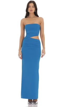LUCY IN THE SKY Maxi Dresses^Strapless Cutout Maxi Dress In Blue