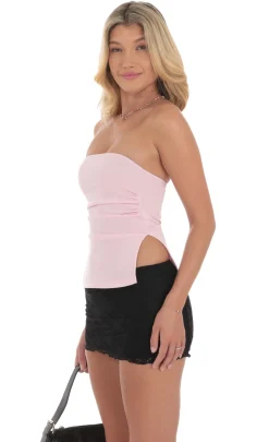 LUCY IN THE SKY Tops^Strapless Double Slit Top In Pink