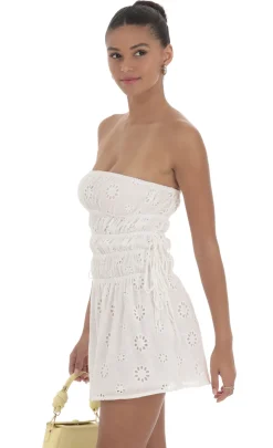 LUCY IN THE SKY Mini Dresses^Strapless Eyelet Dress In White