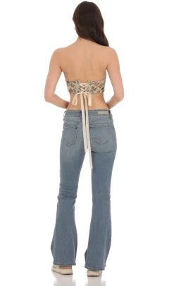LUCY IN THE SKY Tops^Strapless Floral Corset Top In Tan