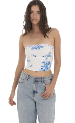 LUCY IN THE SKY Tops^Strapless Floral Top In White