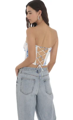 LUCY IN THE SKY Tops^Strapless Floral Top In White