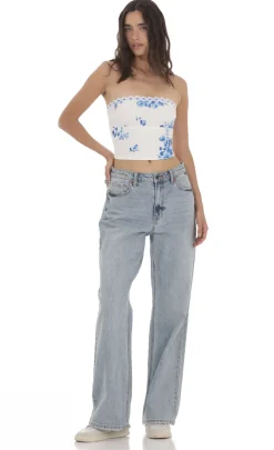 LUCY IN THE SKY Tops^Strapless Floral Top In White
