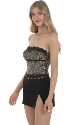 LUCY IN THE SKY Tops^Strapless Gold Sequin Top In Black