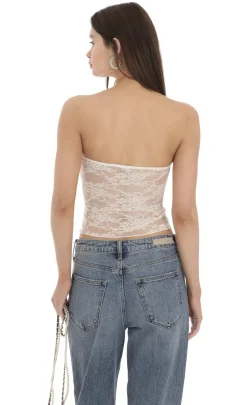 LUCY IN THE SKY Tops^Strapless Lace Top In Cream