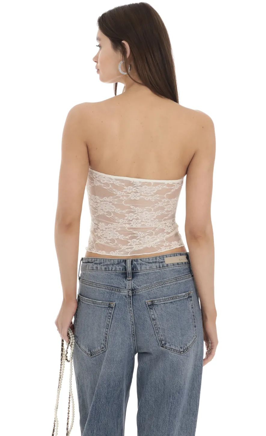 LUCY IN THE SKY Tops^Strapless Lace Top In Cream