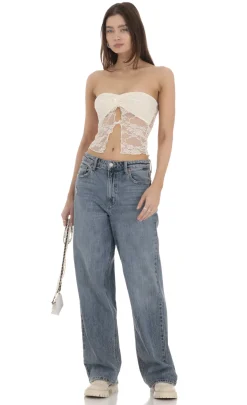 LUCY IN THE SKY Tops^Strapless Lace Top In Cream