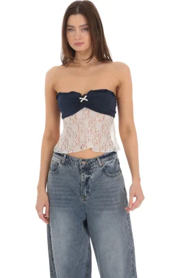 LUCY IN THE SKY Tops^Strapless Lace Top In Navy