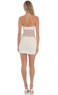 LUCY IN THE SKY Mini Dresses^Strapless Mesh Cutout Dress In White
