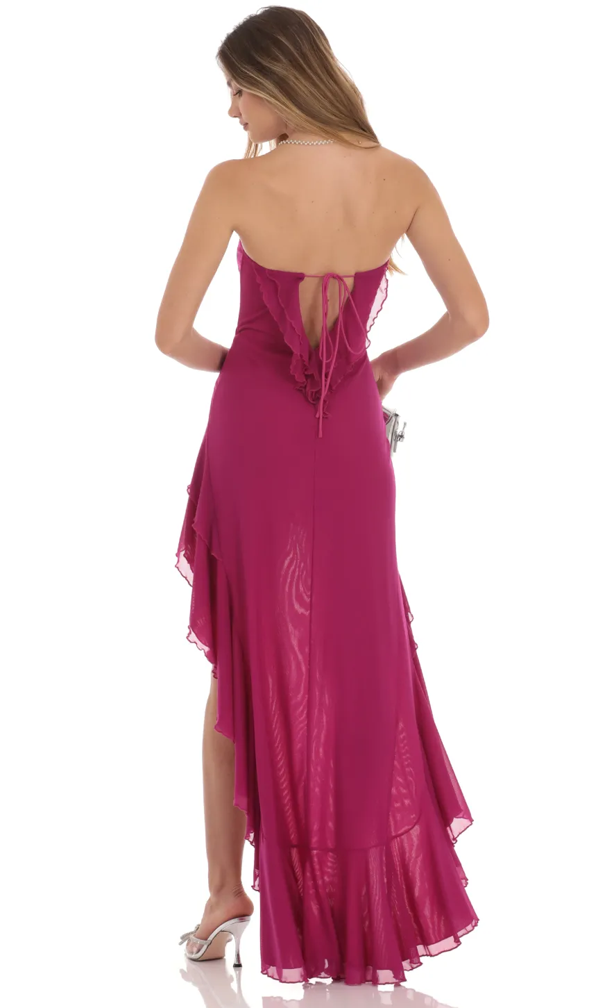 LUCY IN THE SKY Mini Dresses|Maxi Dresses^Strapless Mesh High Low Dress In Magenta