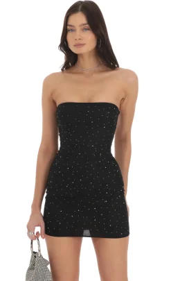 LUCY IN THE SKY Mini Dresses^Strapless Mesh Rhinestone Dress In Black
