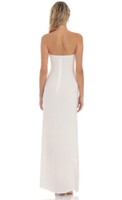 LUCY IN THE SKY Maxi Dresses^Strapless Mesh Sequin Slit In White