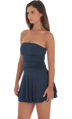 LUCY IN THE SKY Mini Dresses^Strapless Ruched A-line Dress In Navy