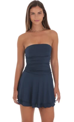 LUCY IN THE SKY Mini Dresses^Strapless Ruched A-line Dress In Navy