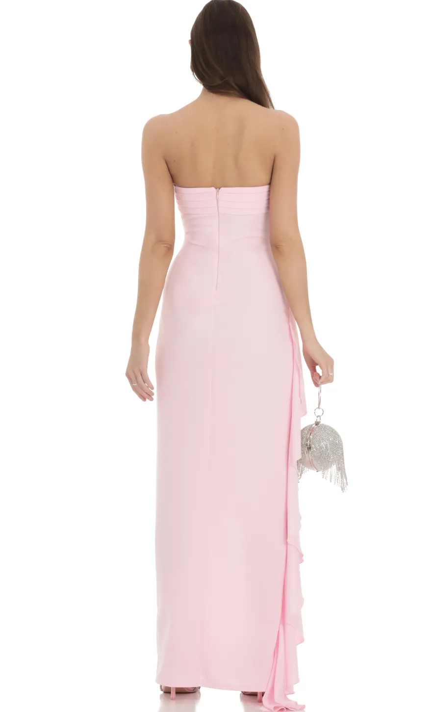 LUCY IN THE SKY Maxi Dresses^Strapless Ruched Ruffle Maxi Dress In Pink