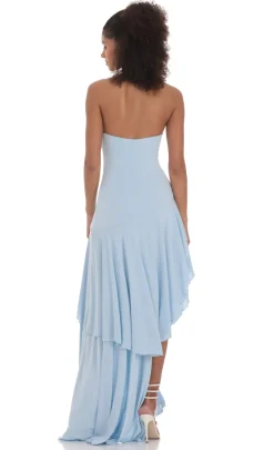 LUCY IN THE SKY Maxi Dresses^Strapless Ruffle Asymmetrical Maxi Dress In Blue