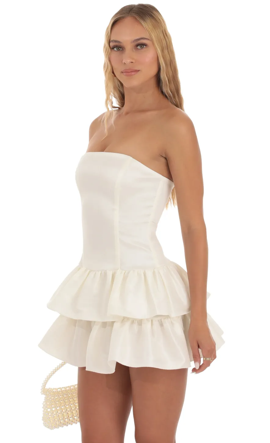 LUCY IN THE SKY Mini Dresses^Strapless Ruffle Dress In White
