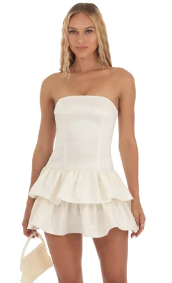 LUCY IN THE SKY Mini Dresses^Strapless Ruffle Dress In White